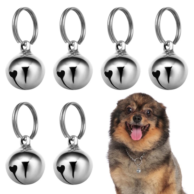 UKCOCO Dog Collar Bell : 6Pcs 16MM Metal Pet Collar Bells with Key Ring for Small Dogs Cats, Clear Sound (Silver) - Image 1